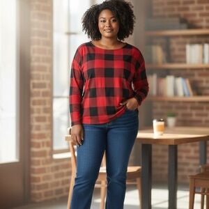 Red and Black Plaid Long Sleeve Top